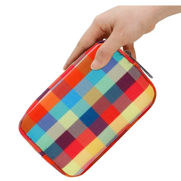 E-Tree Colorful Checkered Canvas Travel Zipper Pouch - Picture 1 of 6